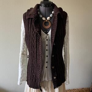 y2k vintage 00's brown knit long sweater vest academia whimsy boho